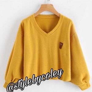 V-Neck Cropped Pullover Sweater